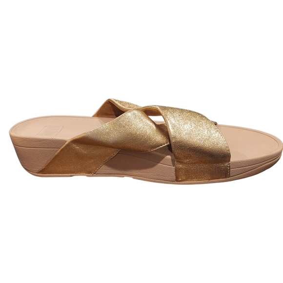 FitFlop Lulu Cross Slide Sandals Rose Gold Size 10 - Picture 3 of 9